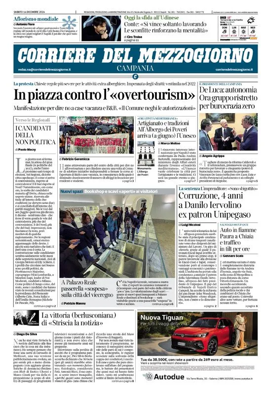 Prima-pagina-corriere del mezzogiorno-del-2024-12-14